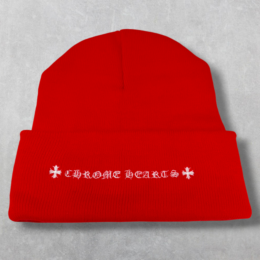 Chrome Hearts White Triple Cross Red Beanie