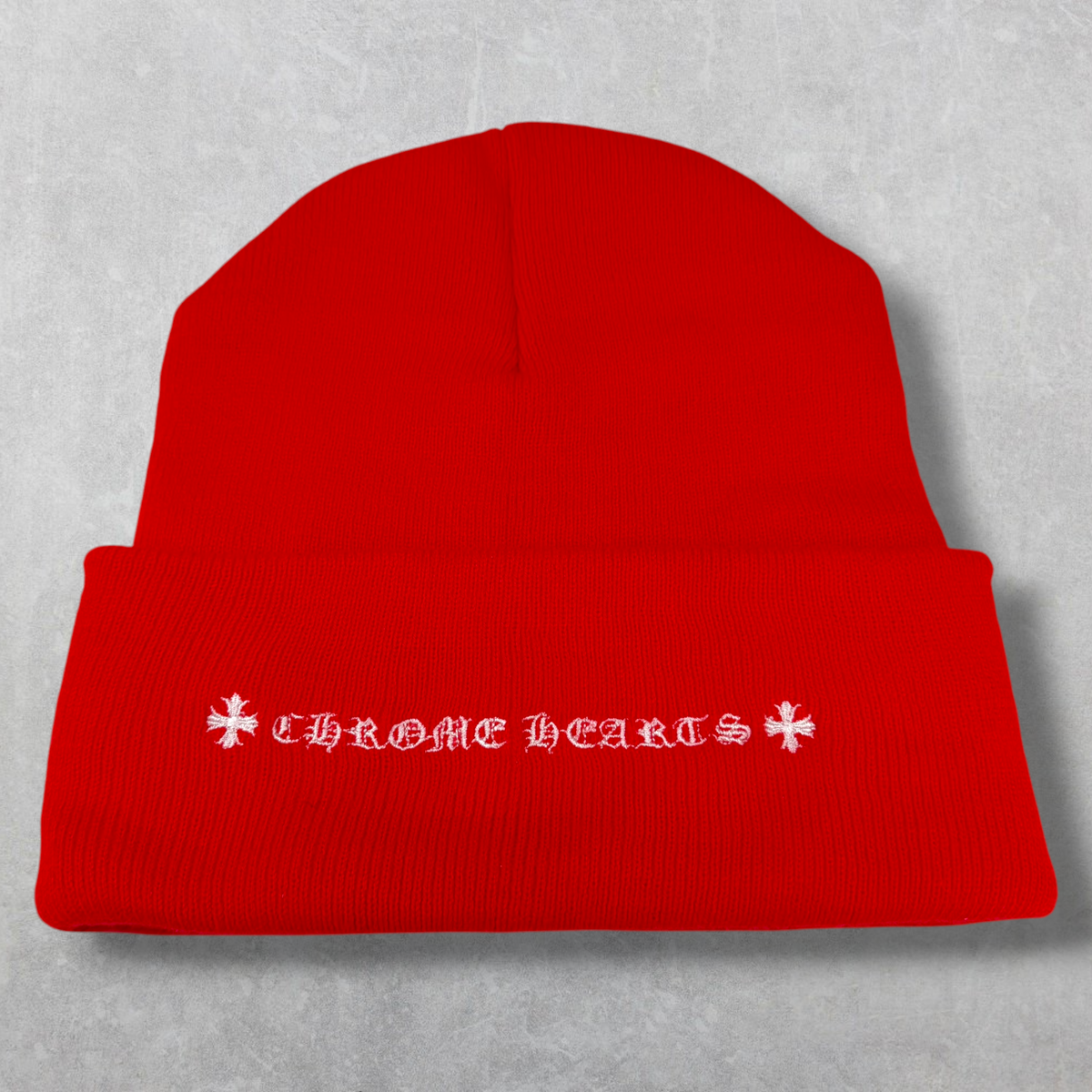 Chrome Hearts White Triple Cross Red Beanie