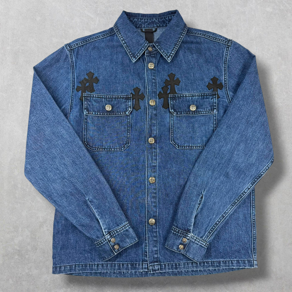 Chrome Hearts Cross Patch Denim Work Dog Shirt M