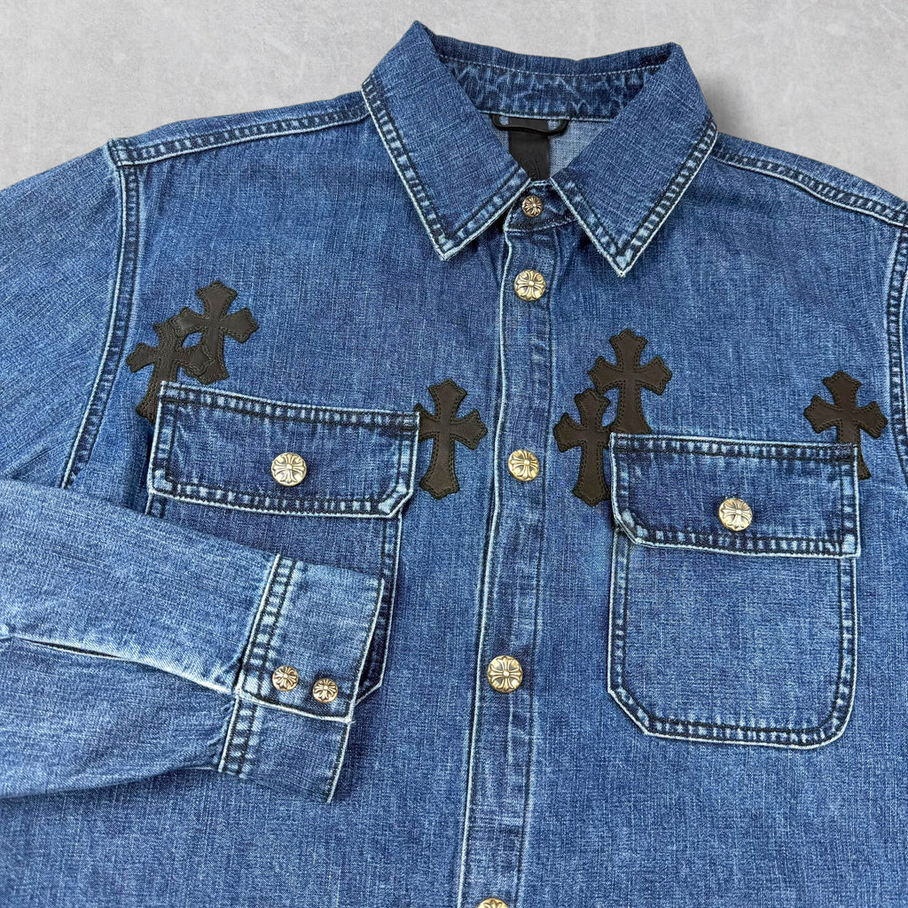 Chrome Hearts Cross Patch Denim Work Dog Shirt M