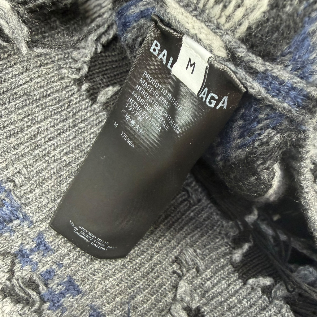 Balenciaga Grey Destroyed Fair Isle Sweater M