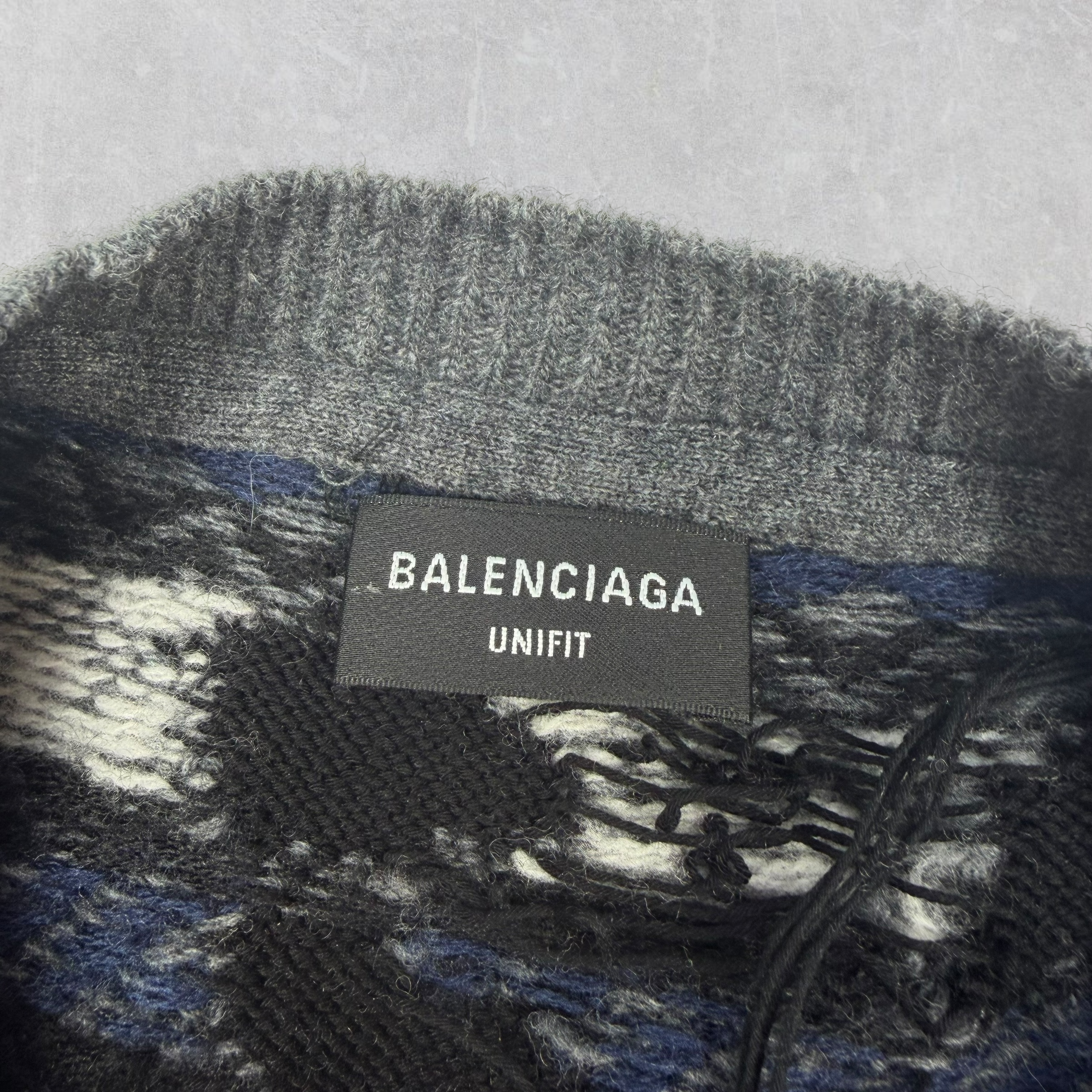Balenciaga Grey Destroyed Fair Isle Sweater M
