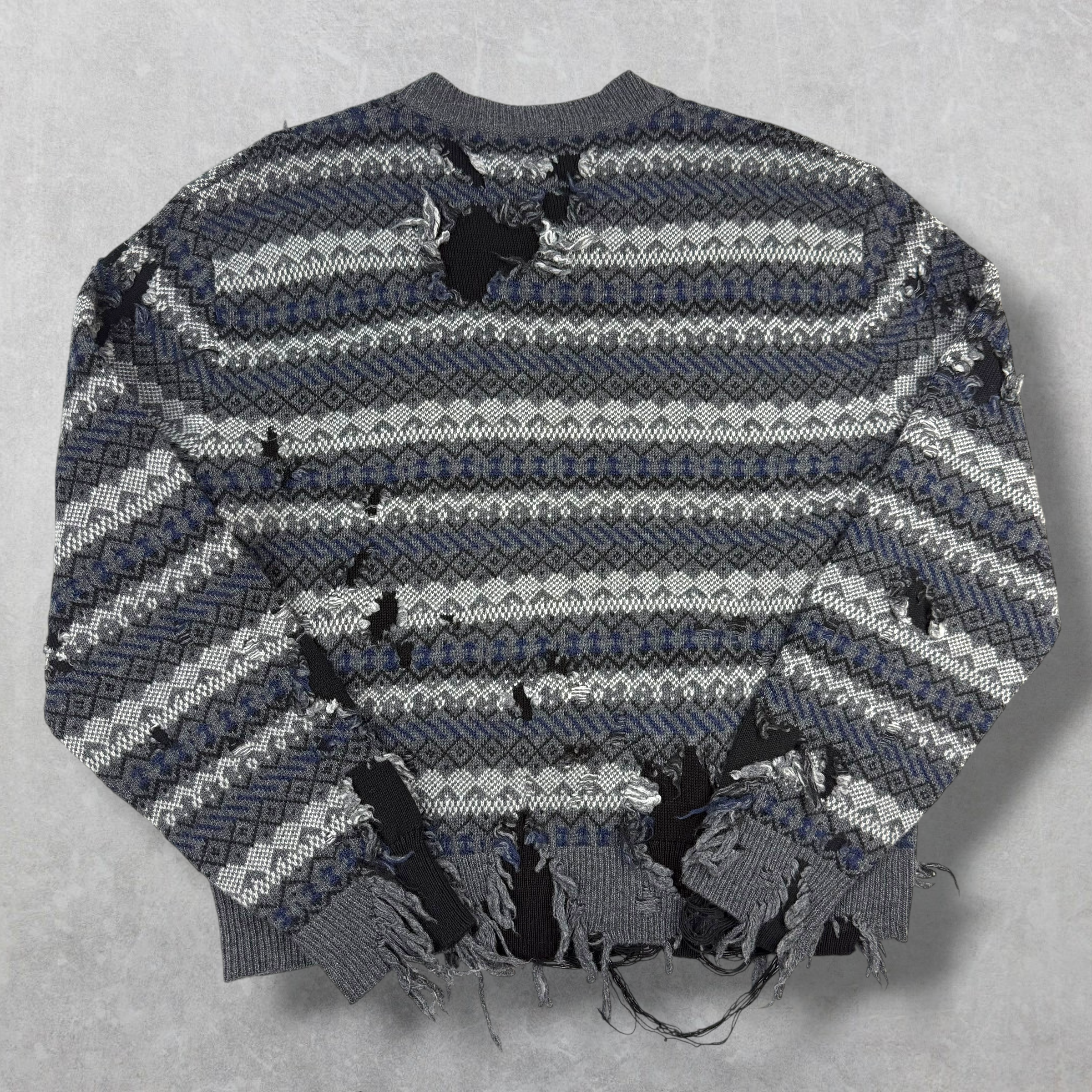 Balenciaga Grey Destroyed Fair Isle Sweater M