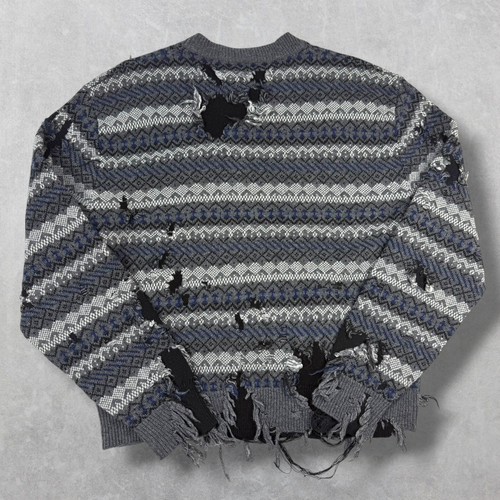 Balenciaga Grey Destroyed Fair Isle Sweater M