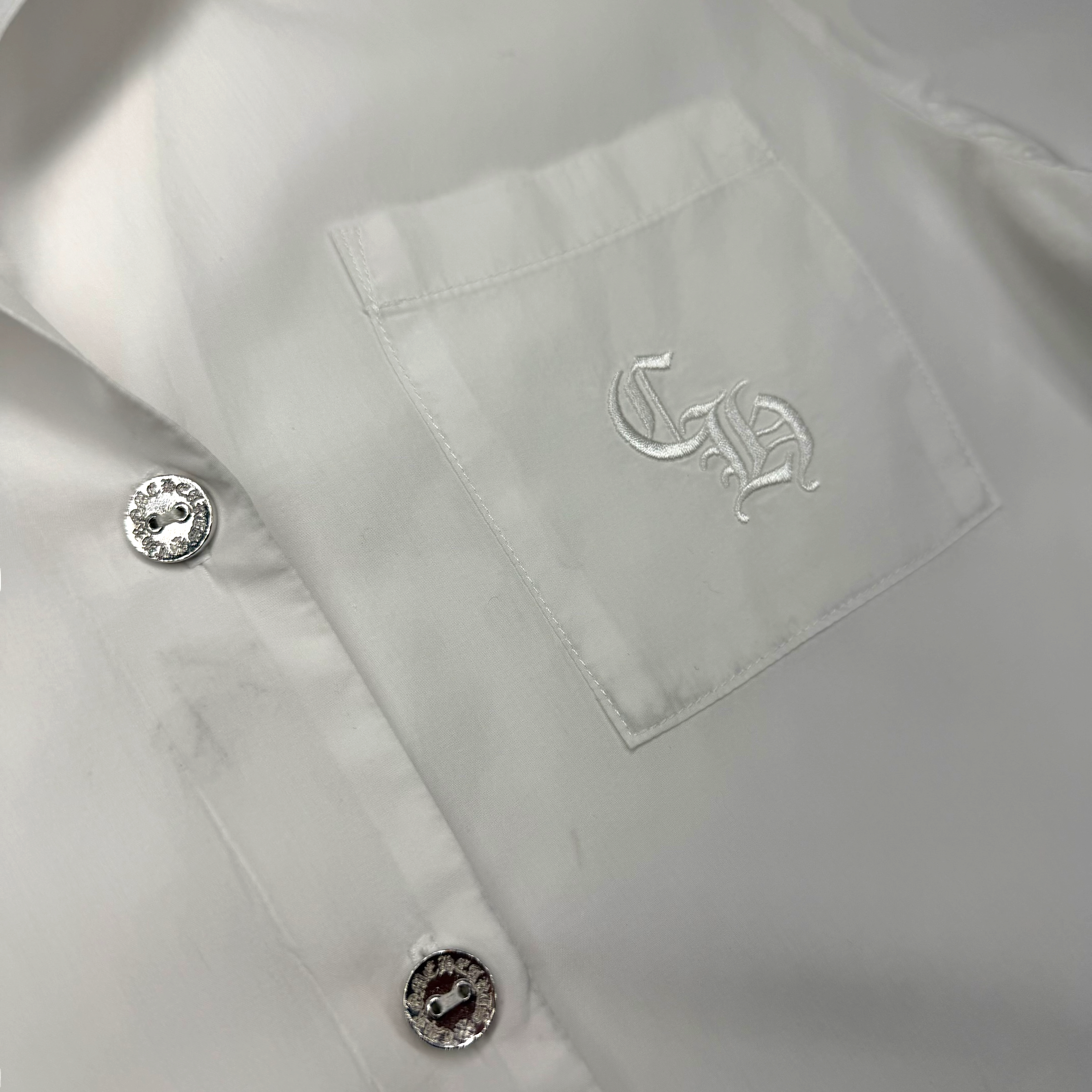 Chrome Hearts CH Embroidered White Button Up Shirt S
