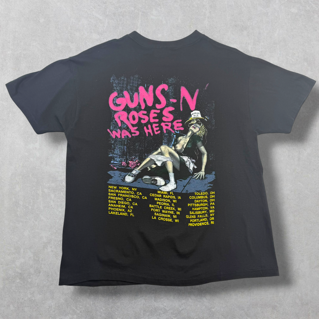 Vintage 1987 Guns N Roses Was Here Concert Banned Graphic Tee L (S)