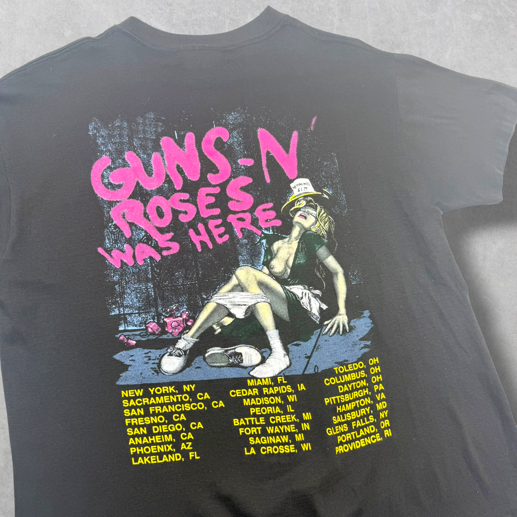 Vintage 1987 Guns N Roses Was Here Concert Banned Graphic Tee L (S)