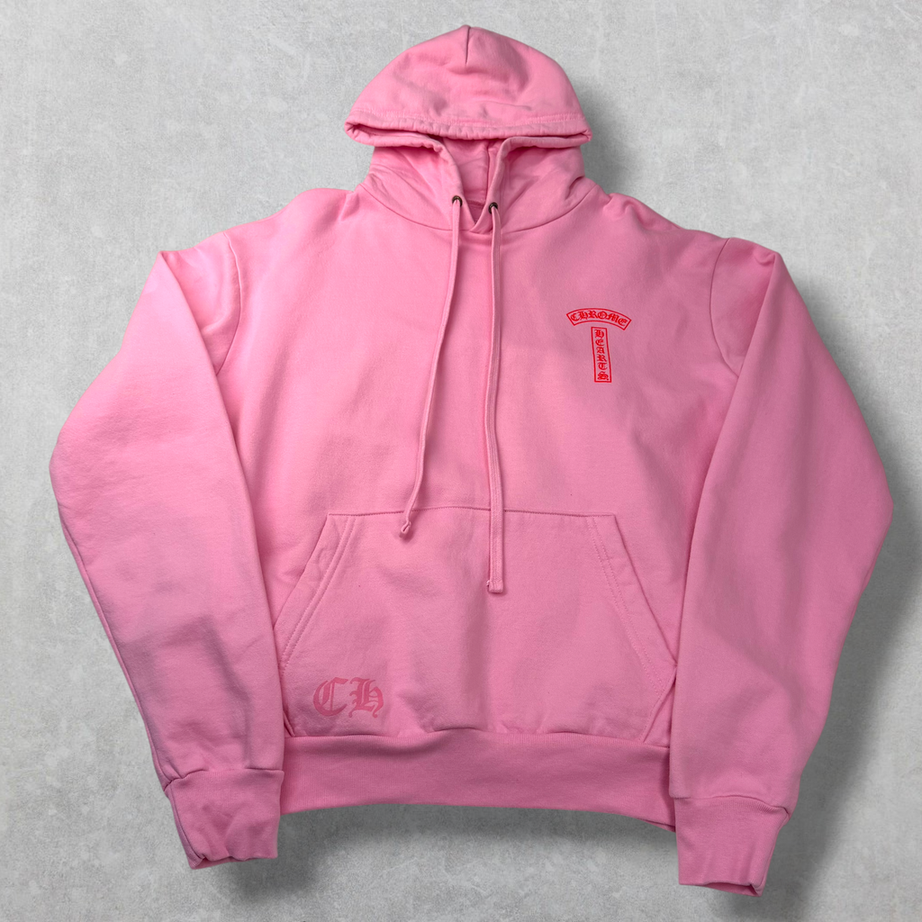 Chrome Hearts Red T Bar Logo Pink Hoodie S