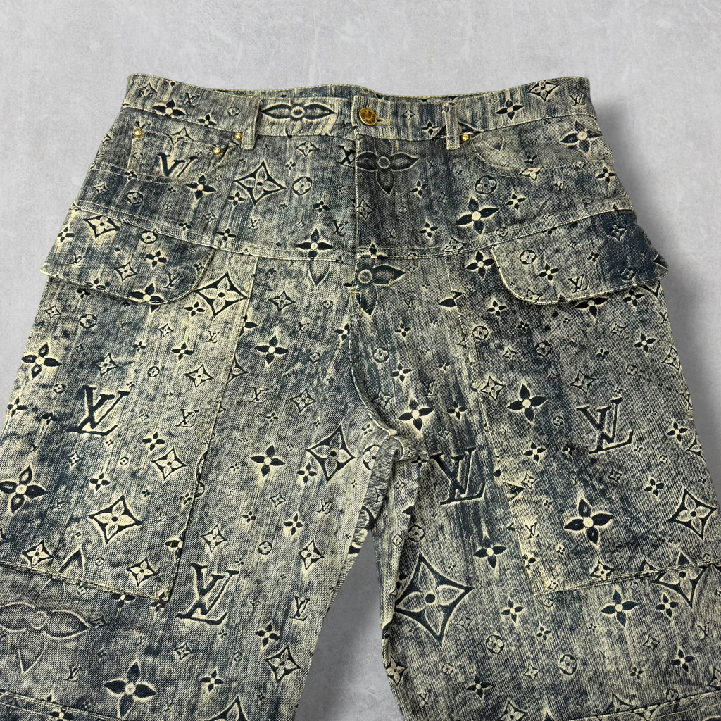Louis Vuitton Dark Blue Star Monogram Denim Cargo Pants 31