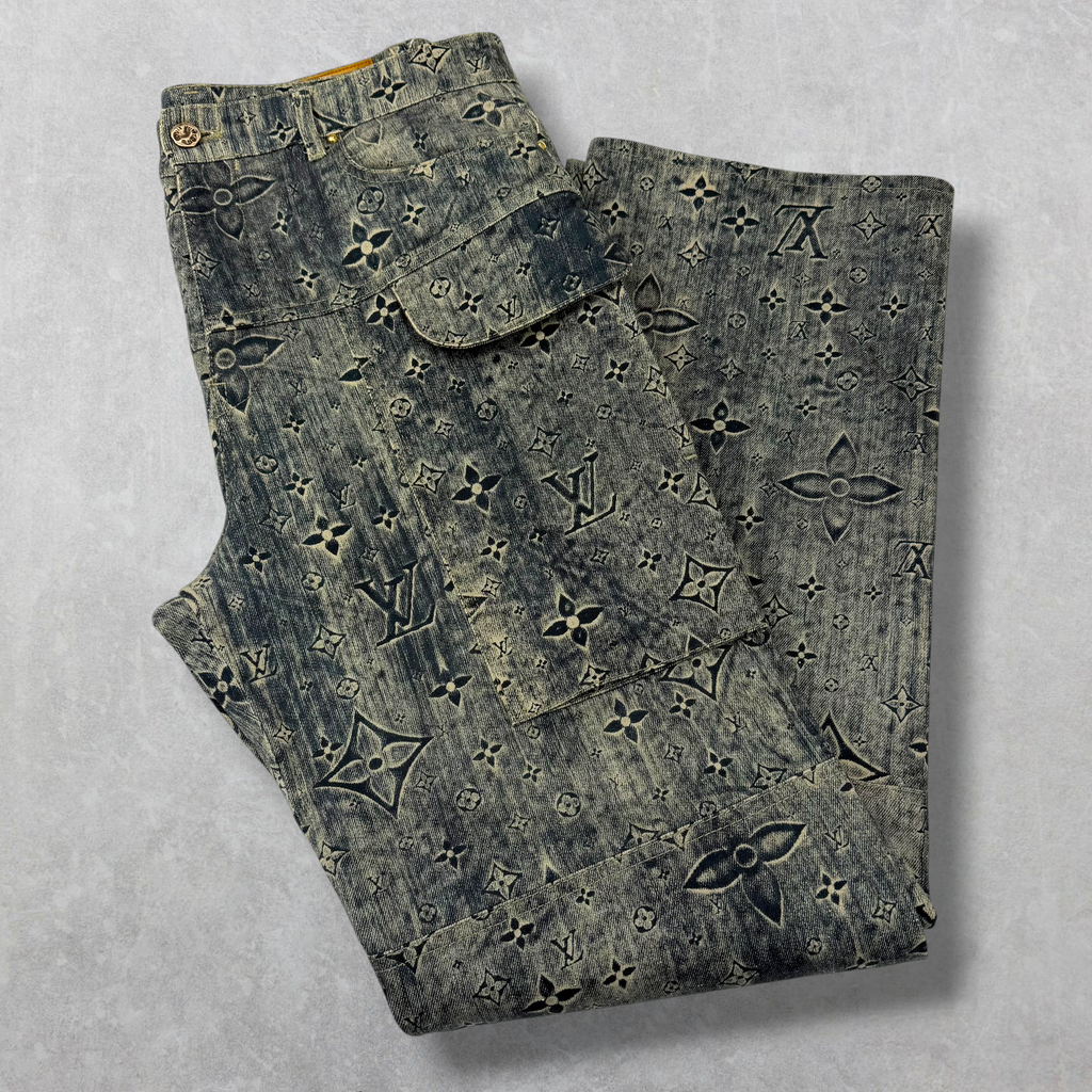 Louis Vuitton Dark Blue Star Monogram Denim Cargo Pants 31