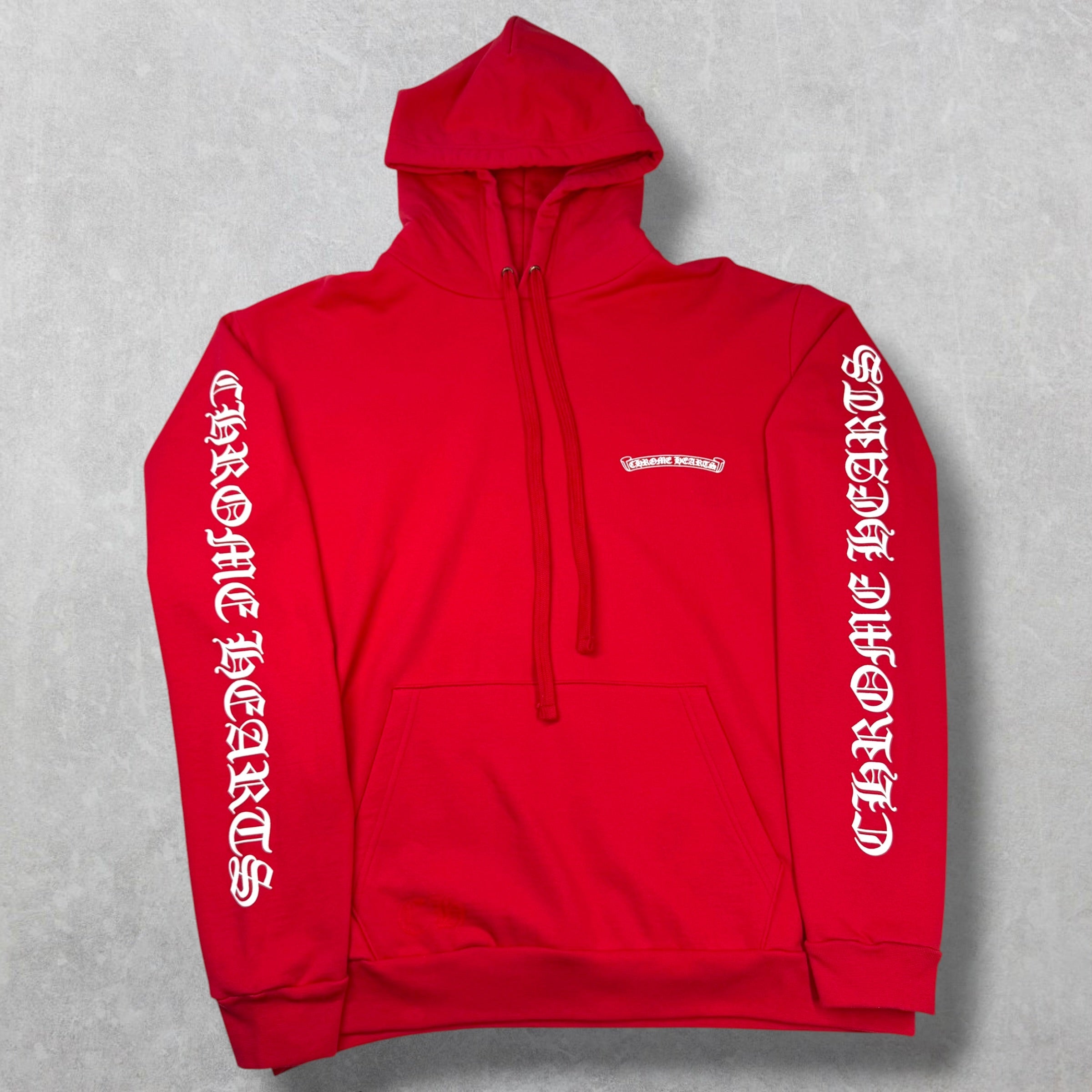 Chrome Hearts Red Scroll Logo Hoodie L