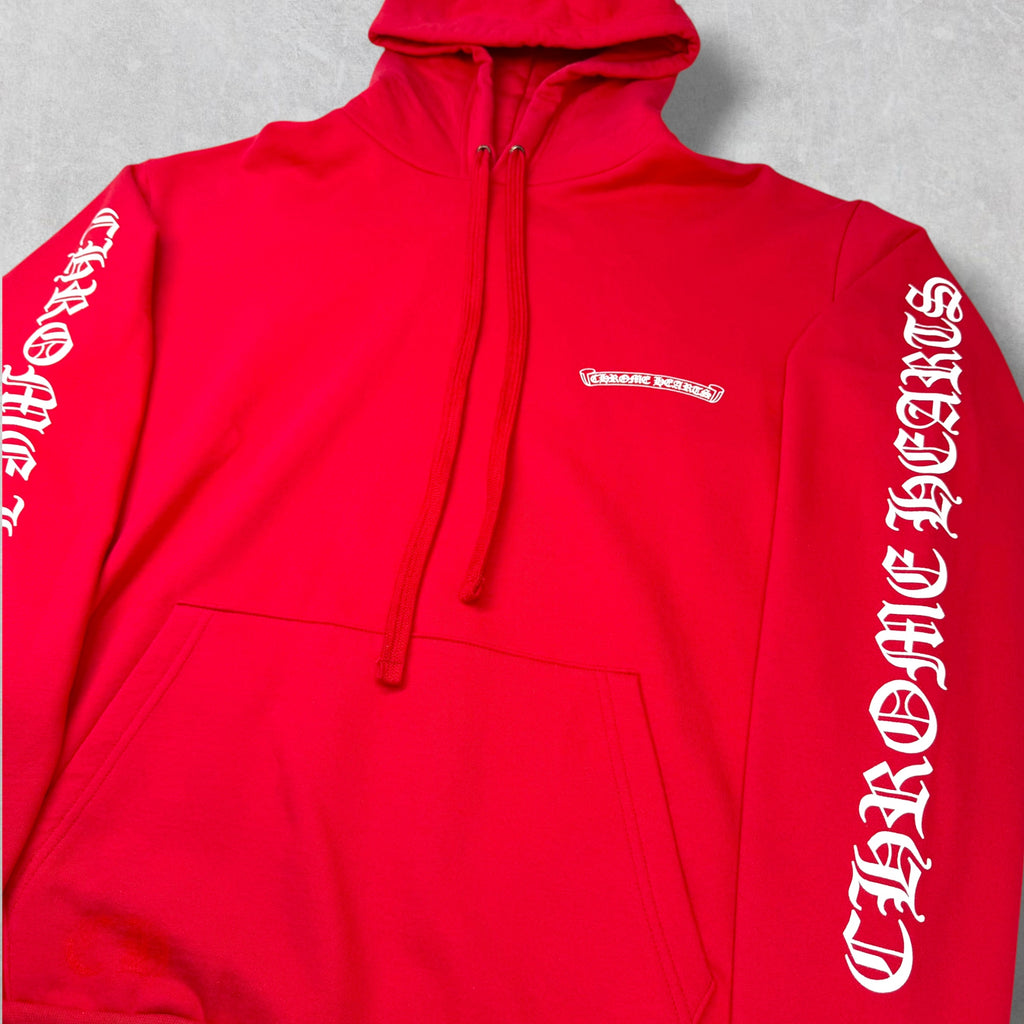 Chrome Hearts Red Scroll Logo Hoodie L