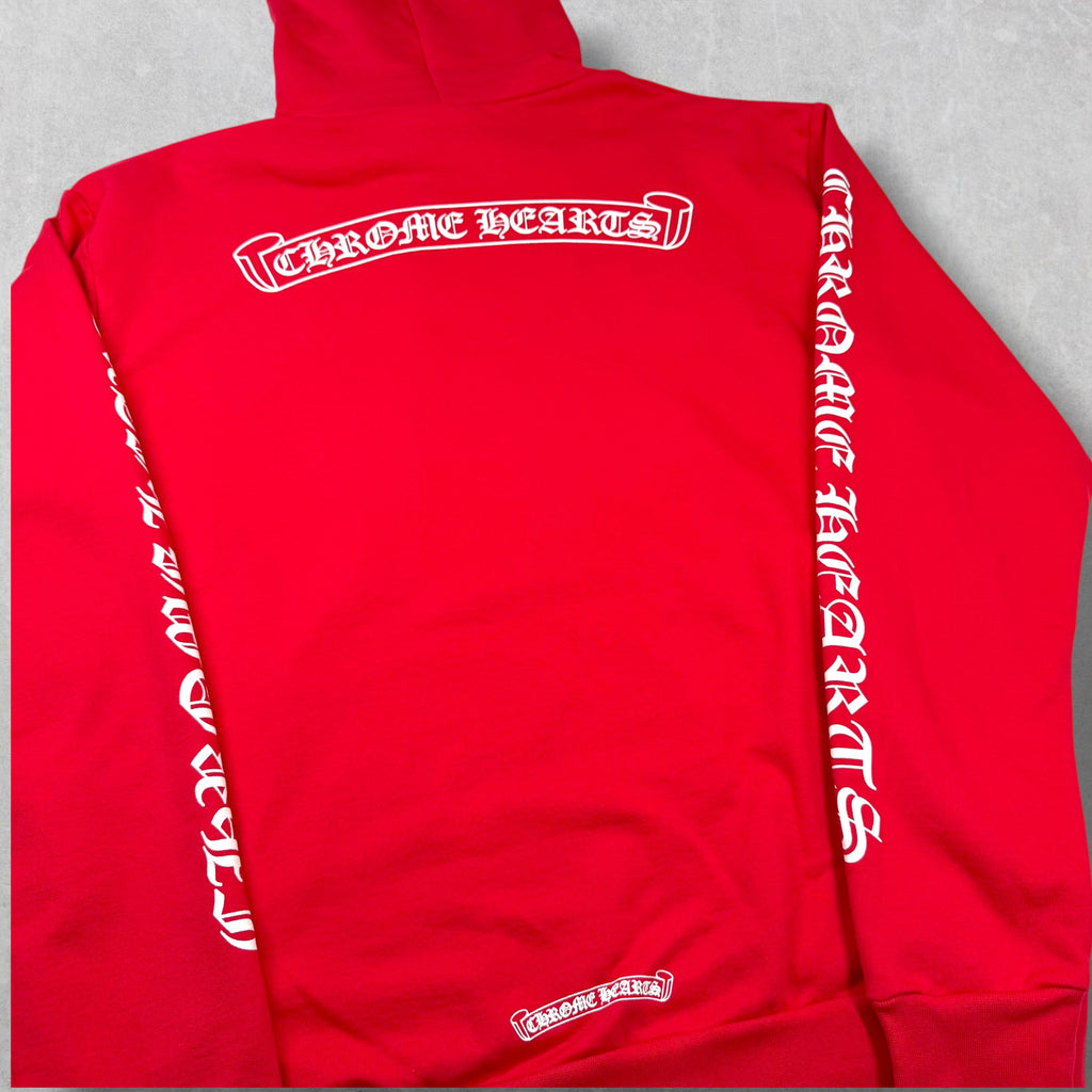 Chrome Hearts Red Scroll Logo Hoodie L