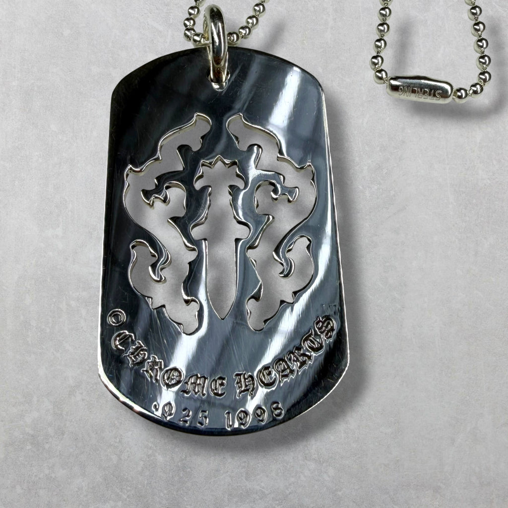 Chrome Hearts Cutout Dagger Dog Tag w/ Ball Chain