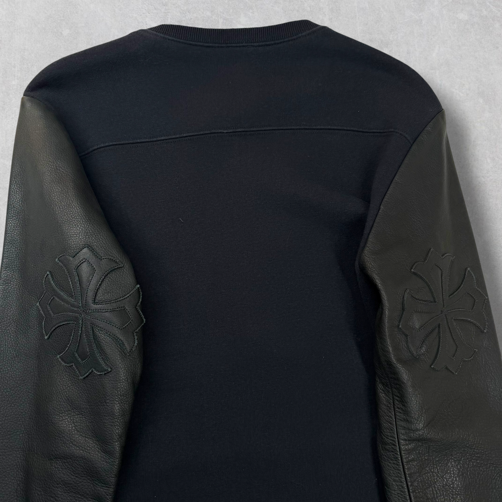 Chrome Hearts Triple Cross & Plus Patch Leather Sleeved Crewneck S