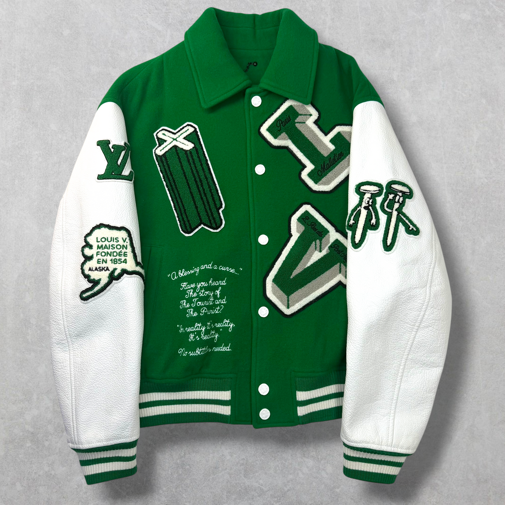 Louis Vuitton Green White Varsity Leather Jacket 48 (M)