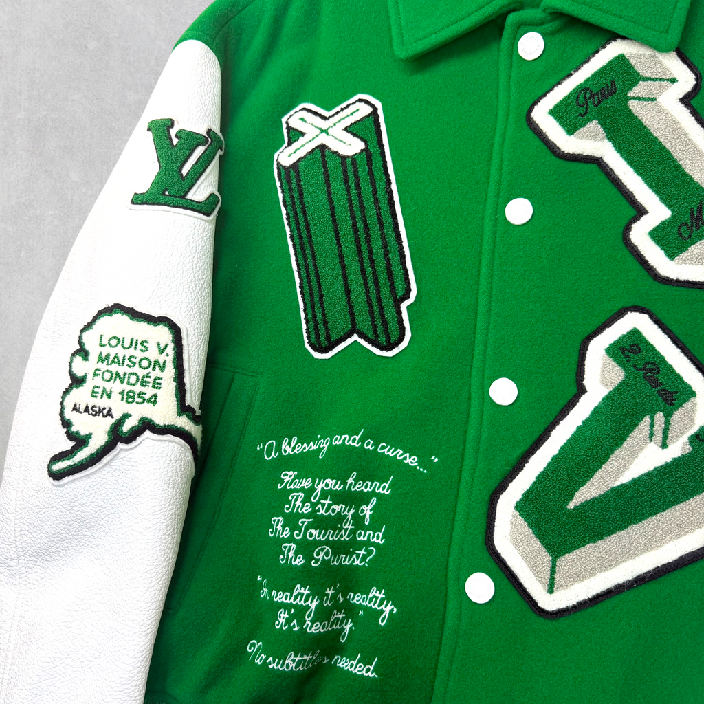 Louis Vuitton Green White Varsity Leather Jacket 48 (M)