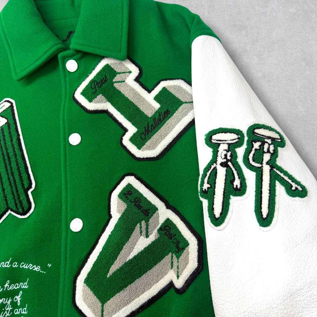 Louis Vuitton Green White Varsity Leather Jacket 48 (M)