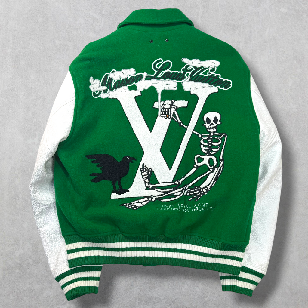 Louis Vuitton Green White Varsity Leather Jacket 48 (M)