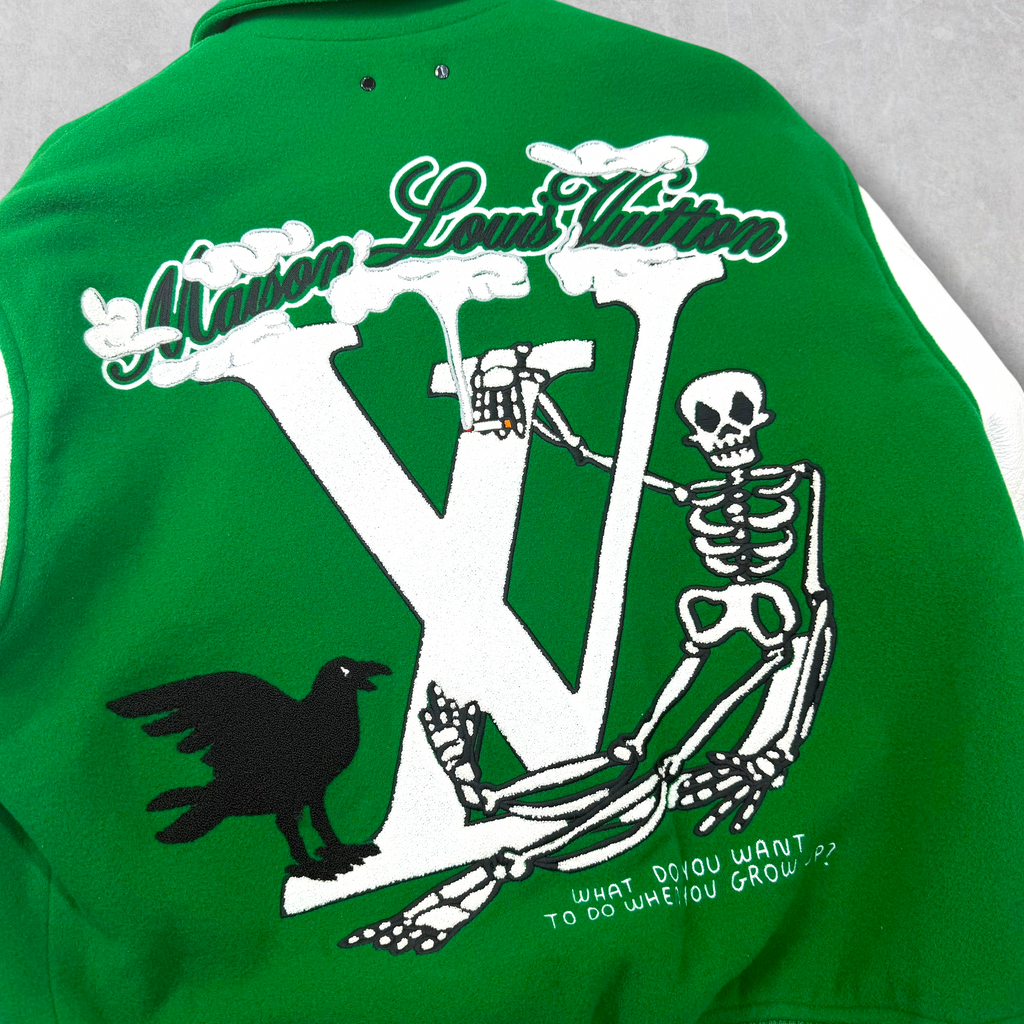 Louis Vuitton Green White Varsity Leather Jacket 48 (M)