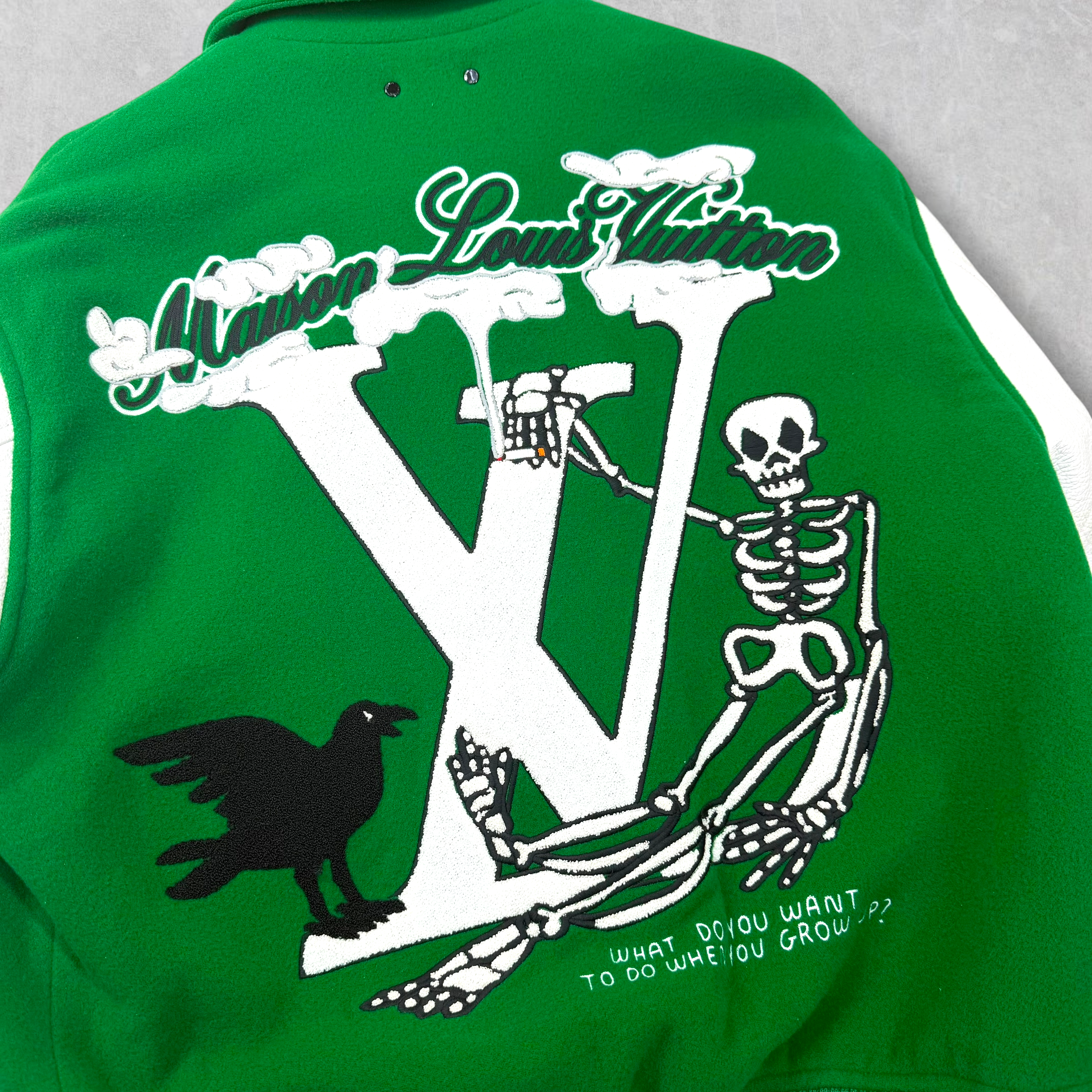 Louis Vuitton Green White Varsity Leather Jacket 48 (M)