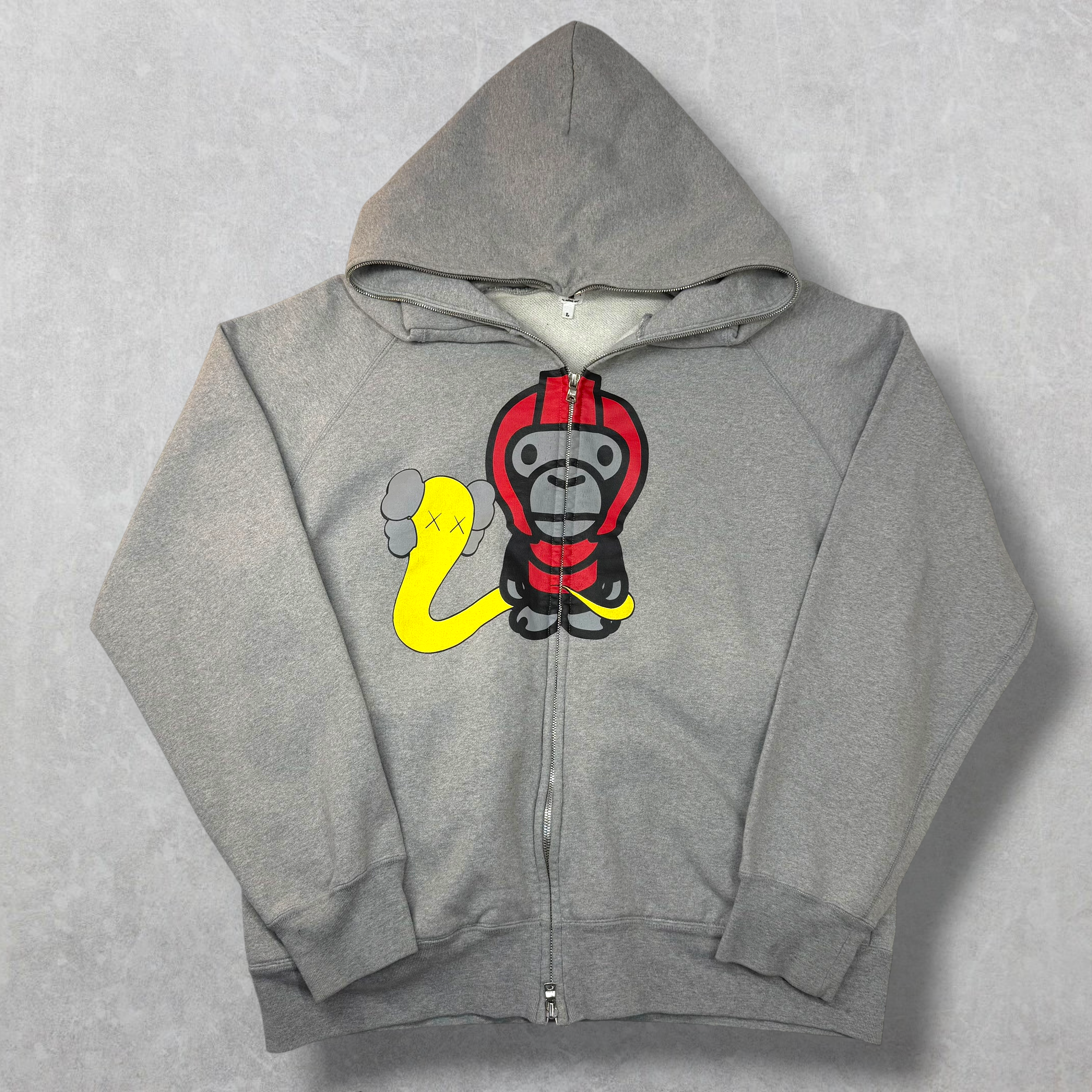 Bape x Kaws Baby Milo Blendy Full Zip Hoodie Grey L