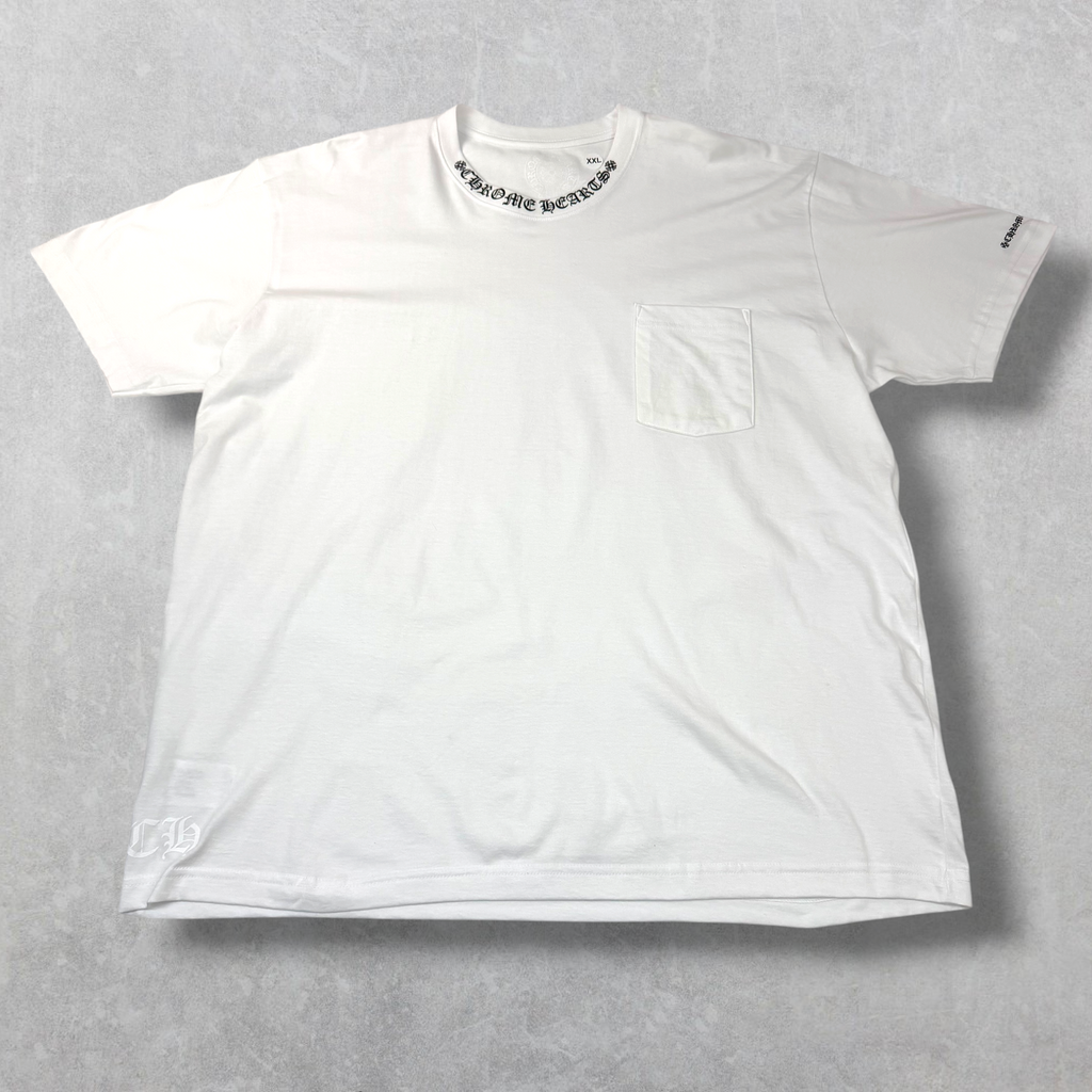 Chrome Hearts Black Neck Logo Tee White XXL