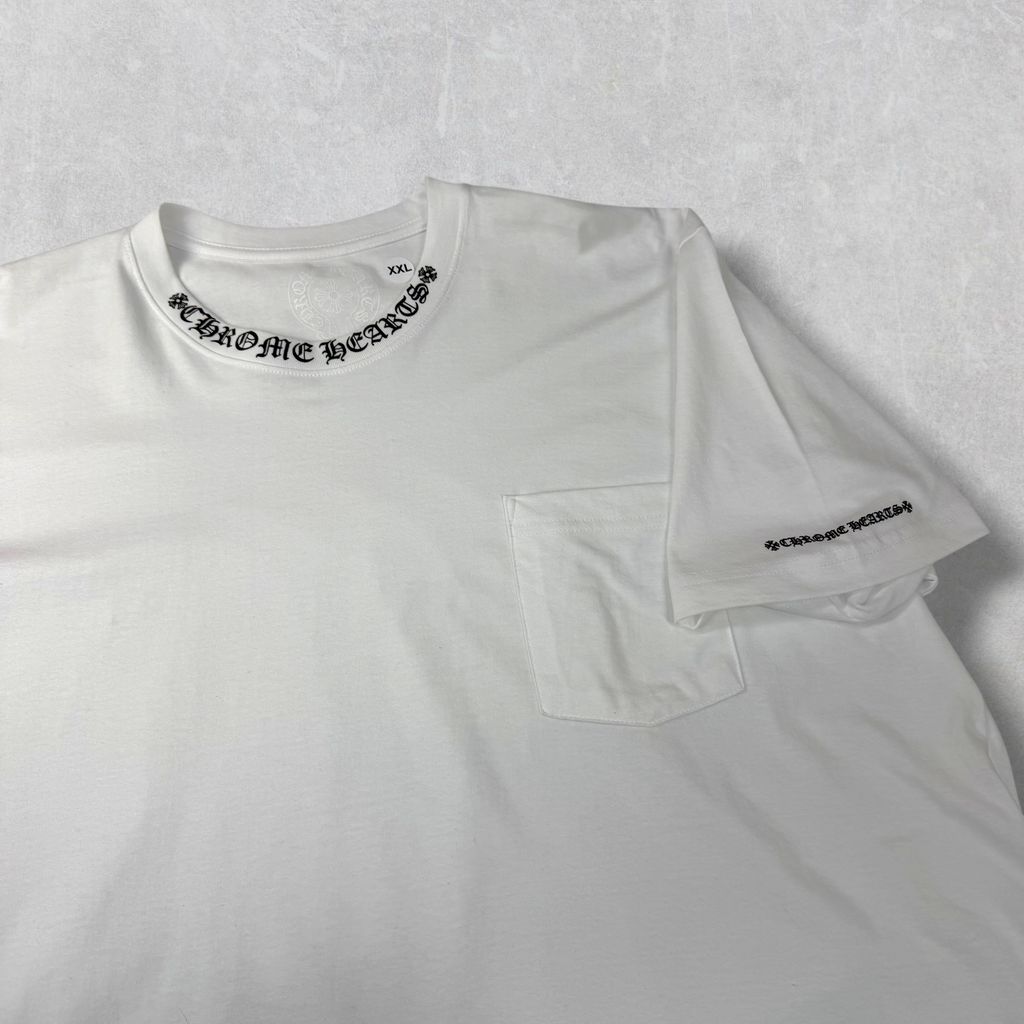 Chrome Hearts Black Neck Logo Tee White XXL