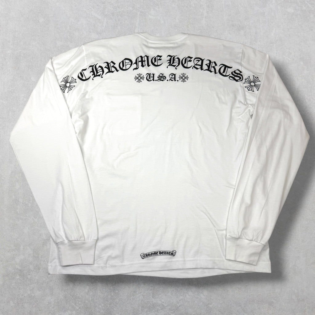 Chrome Hearts Script Logo USA L/S White Tee XL