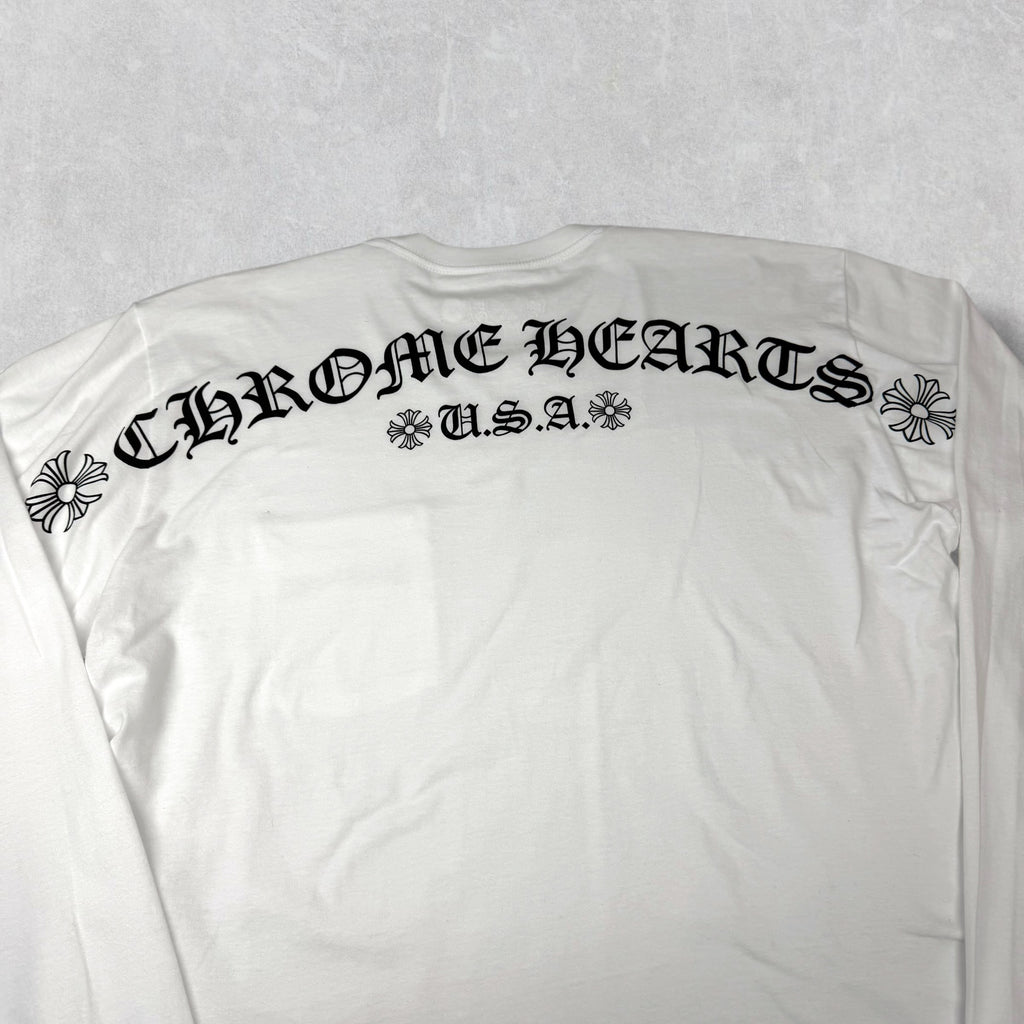 Chrome Hearts Script Logo USA L/S White Tee XL