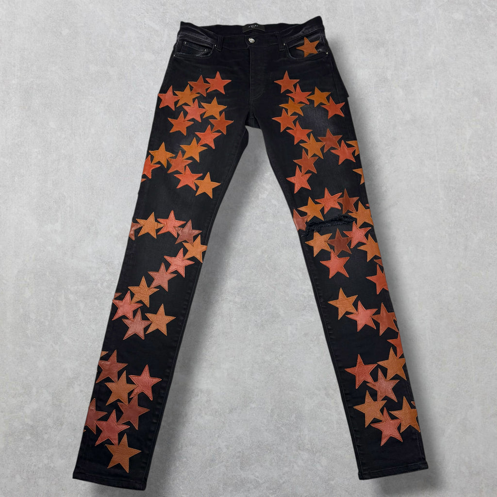 Amiri x Chemist Orange Leather Star Jeans 32