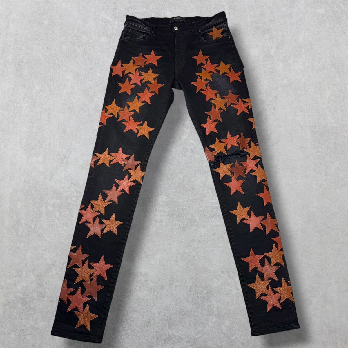 Amiri x Chemist Orange Leather Star Jeans 32