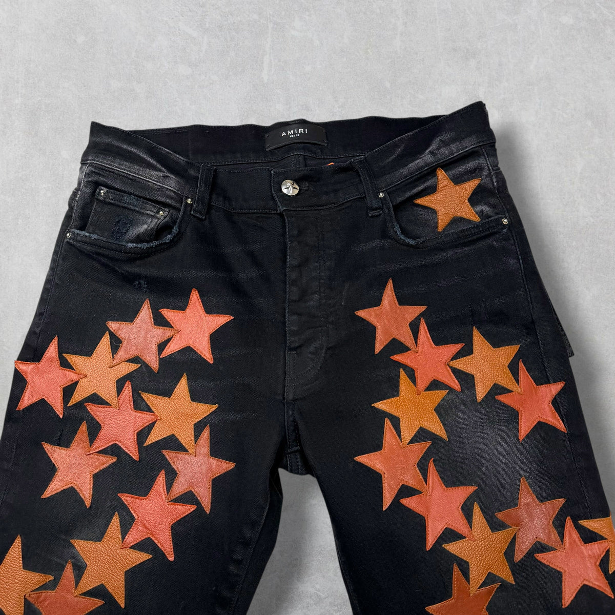 Amiri x Chemist Orange Leather Star Jeans 32