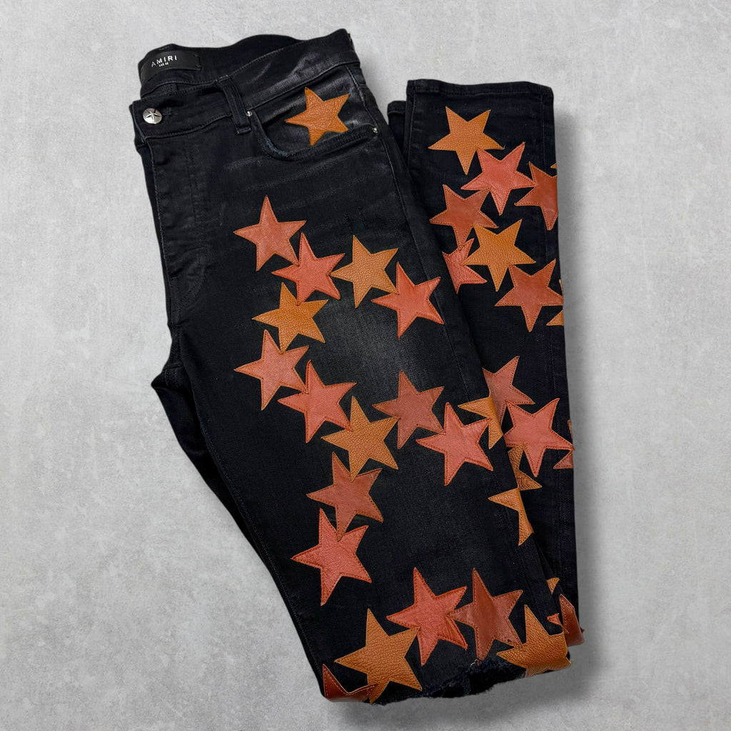 Amiri x Chemist Orange Leather Star Jeans 32