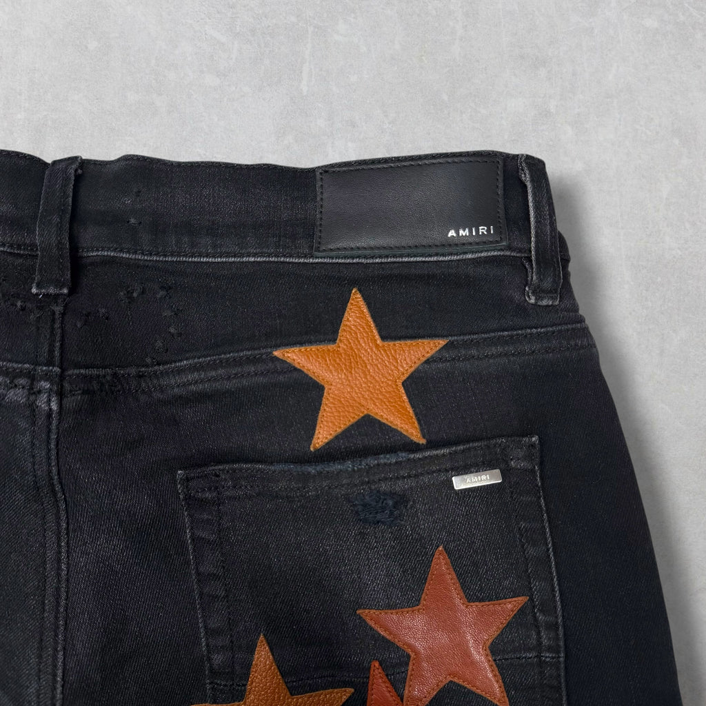 Amiri x Chemist Orange Leather Star Jeans 32
