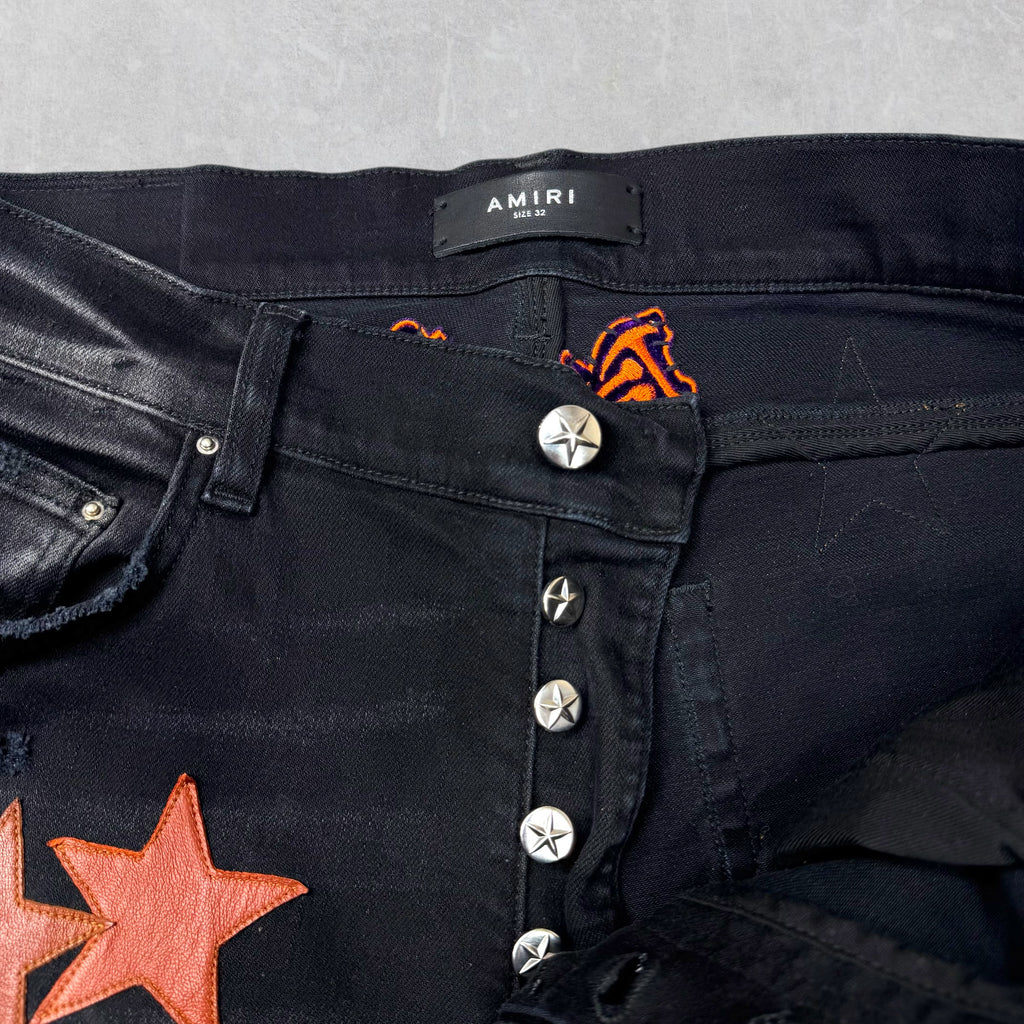 Amiri x Chemist Orange Leather Star Jeans 32