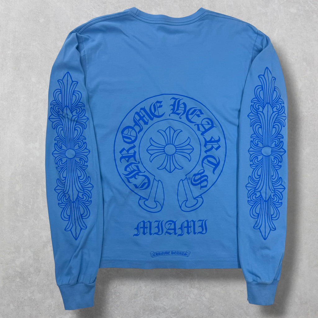 Chrome Hearts  Miami Horseshoe Floral Blue L/S M