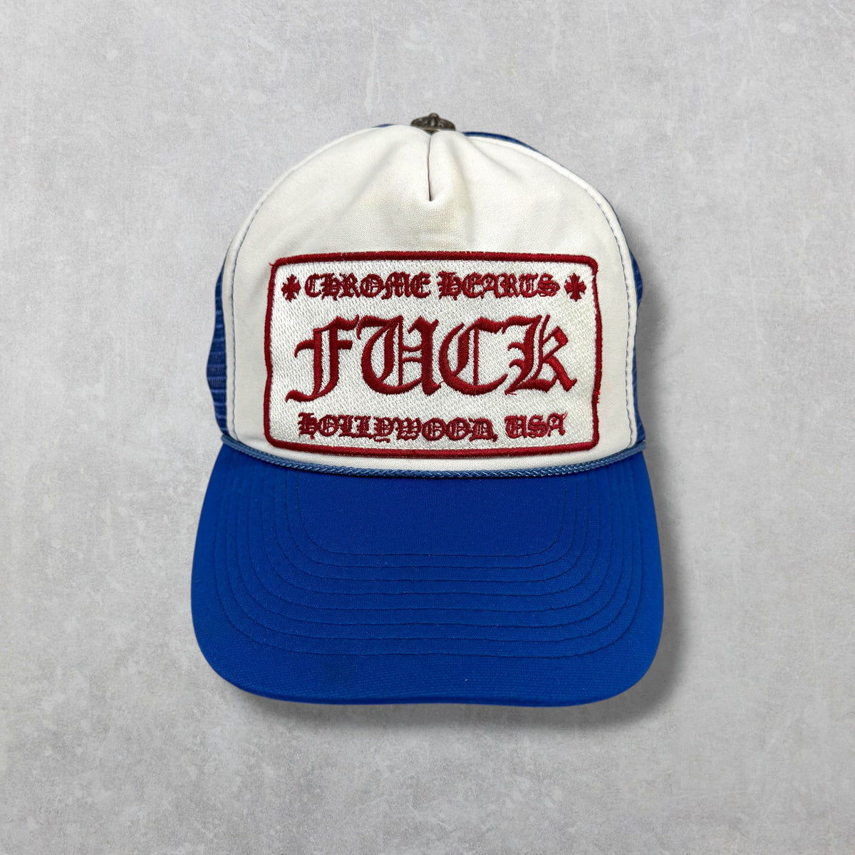 Vintage Chrome Hearts Fuck Blue Trucker Hat