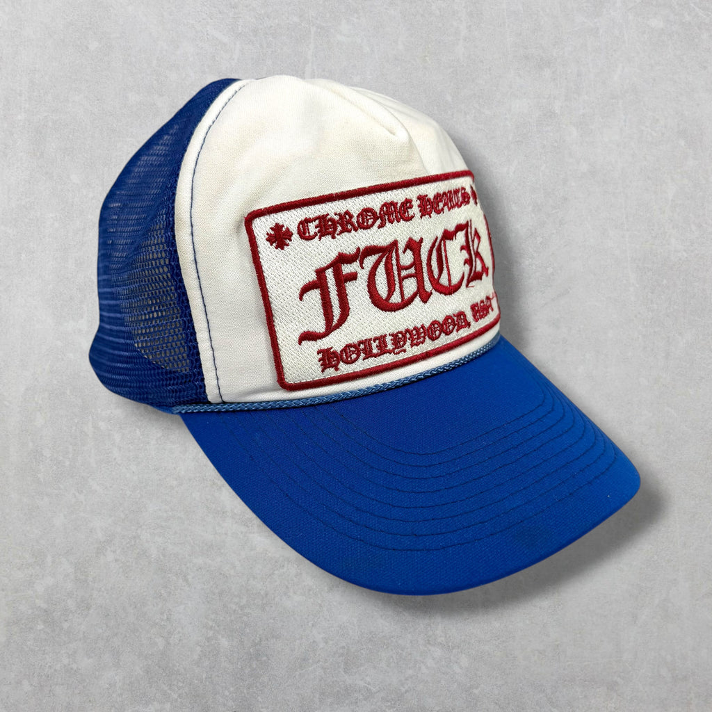Vintage Chrome Hearts Fuck Blue Trucker Hat