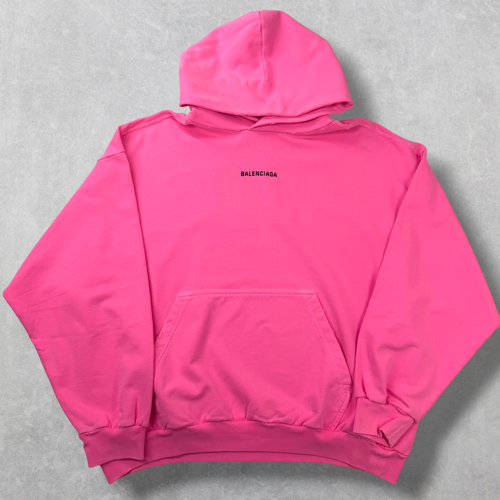 Balenciaga Back Print Bright Pink Medium Fit Hoodie M (L)