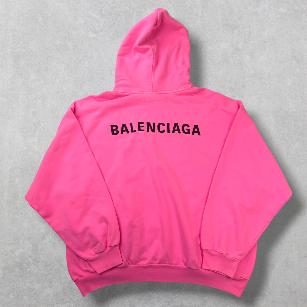 Balenciaga Back Print Bright Pink Medium Fit Hoodie M (L)