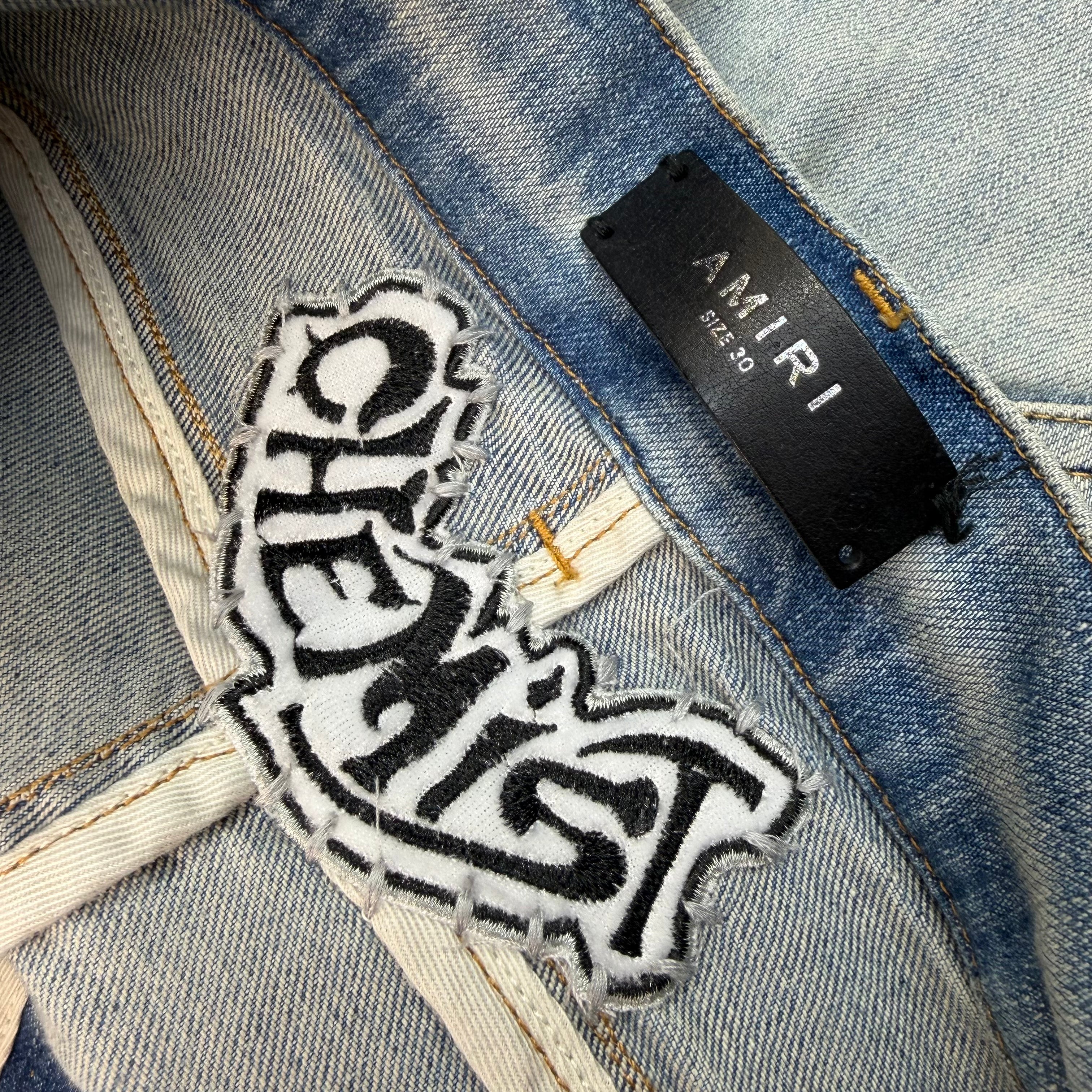 Amiri x Chemist Black Leather Star Jeans 30