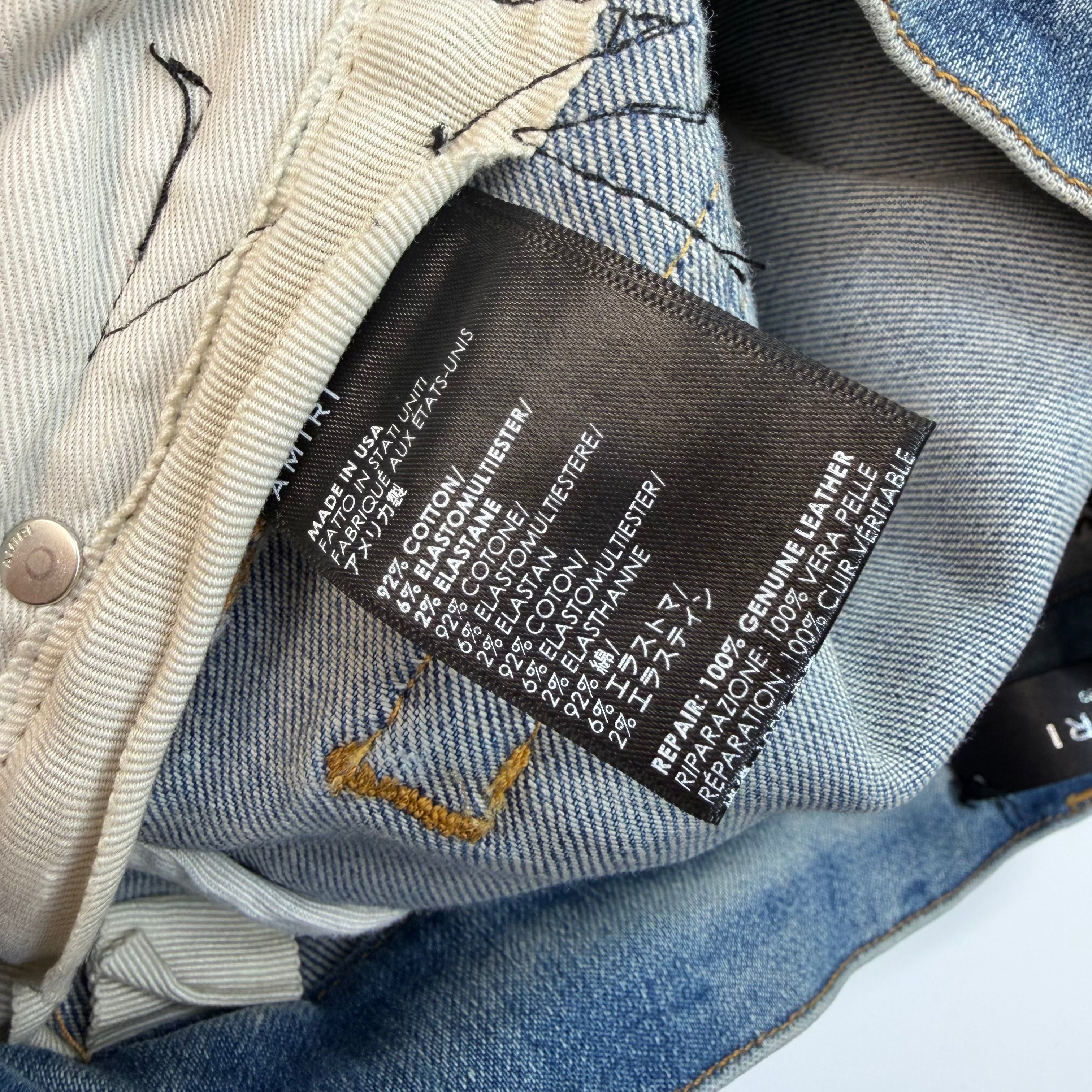 Amiri x Chemist Black Leather Star Jeans 30