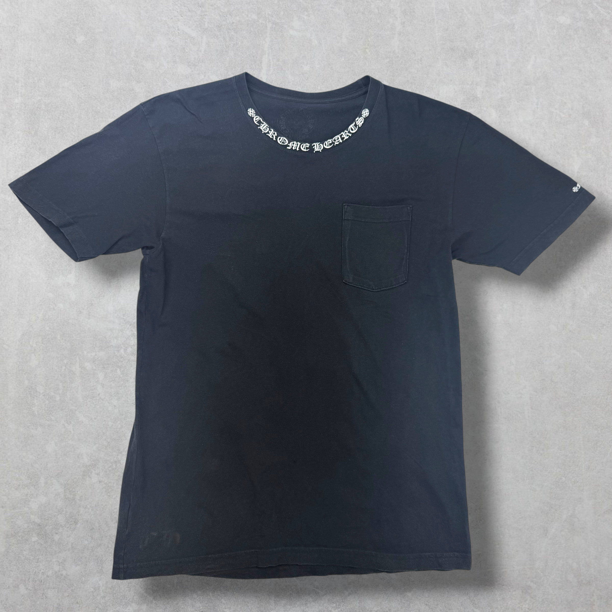 Chrome Hearts White Neck Logo Black Tee L