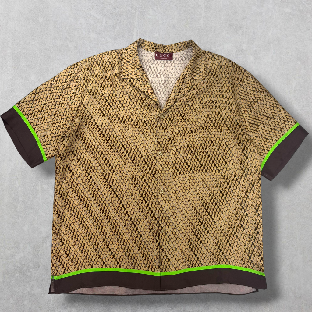 Gucci Logo Print Silk Bowling Shirt 54 (XL)