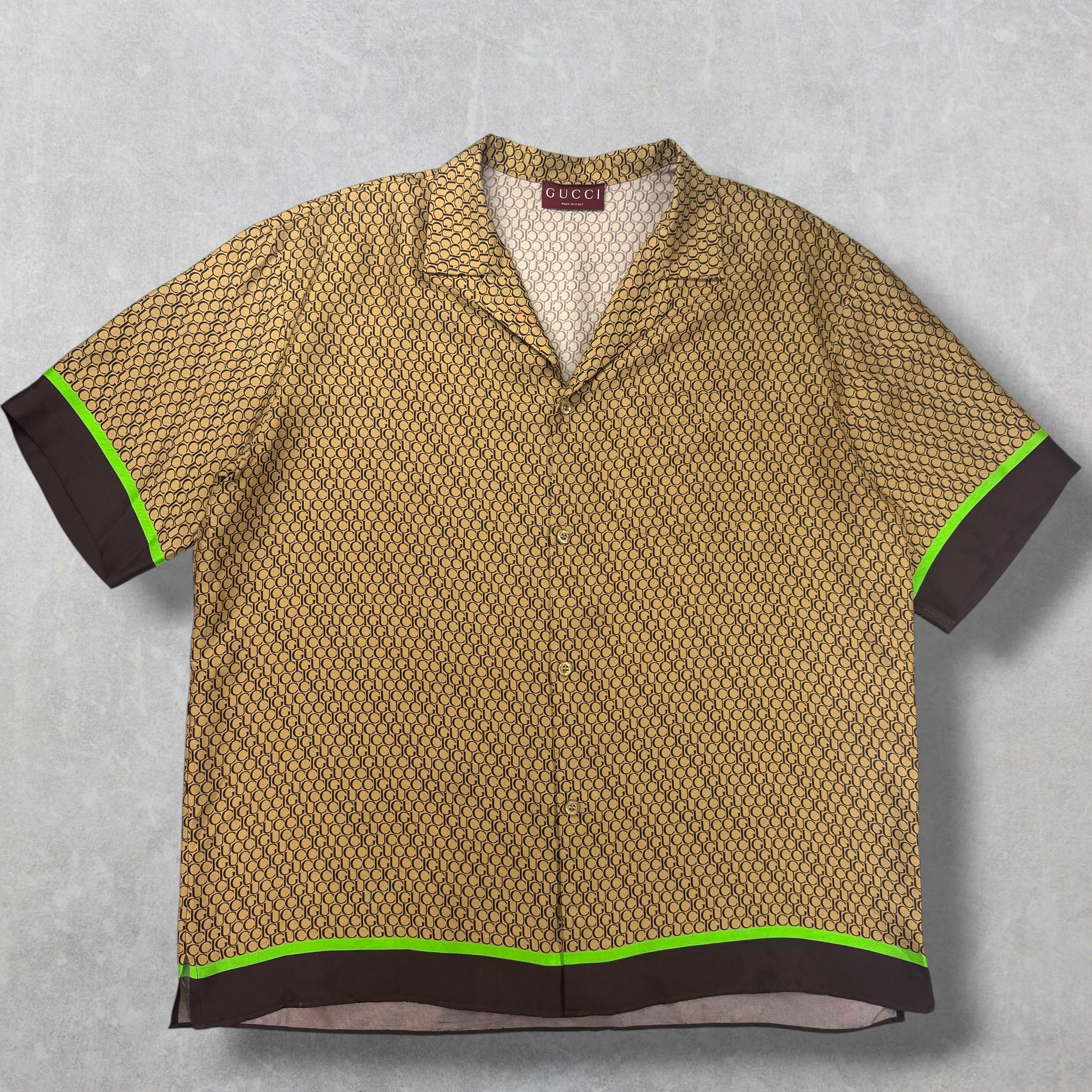 Gucci Logo Print Silk Bowling Shirt 54 (XL)