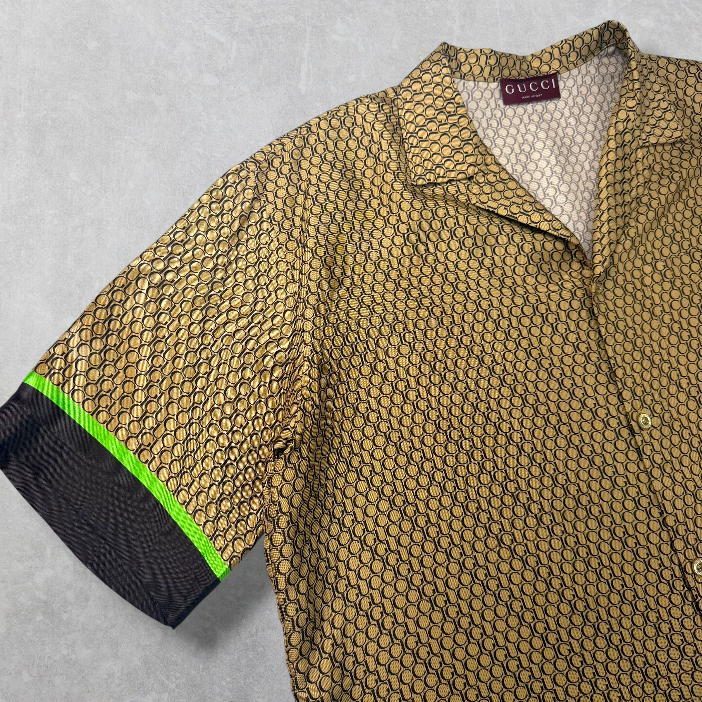 Gucci Logo Print Silk Bowling Shirt 54 (XL)