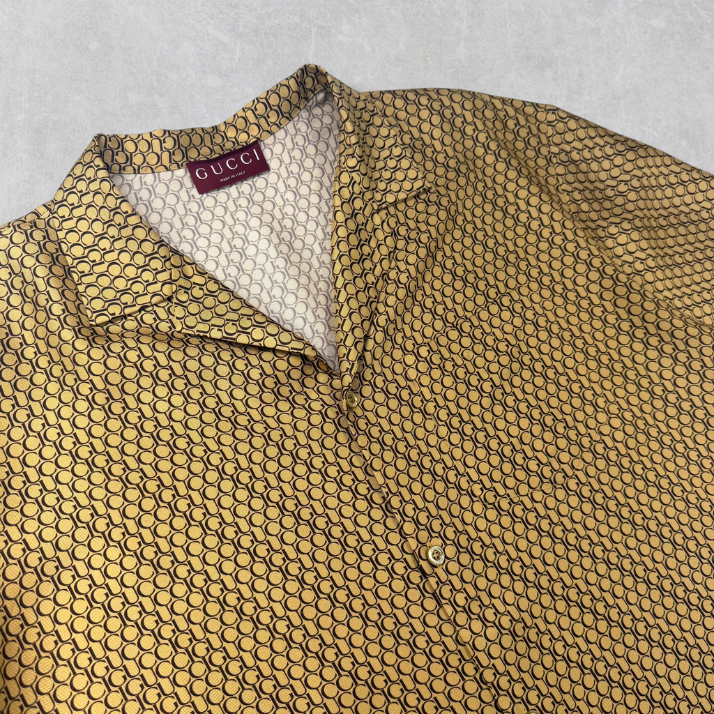 Gucci Logo Print Silk Bowling Shirt 54 (XL)