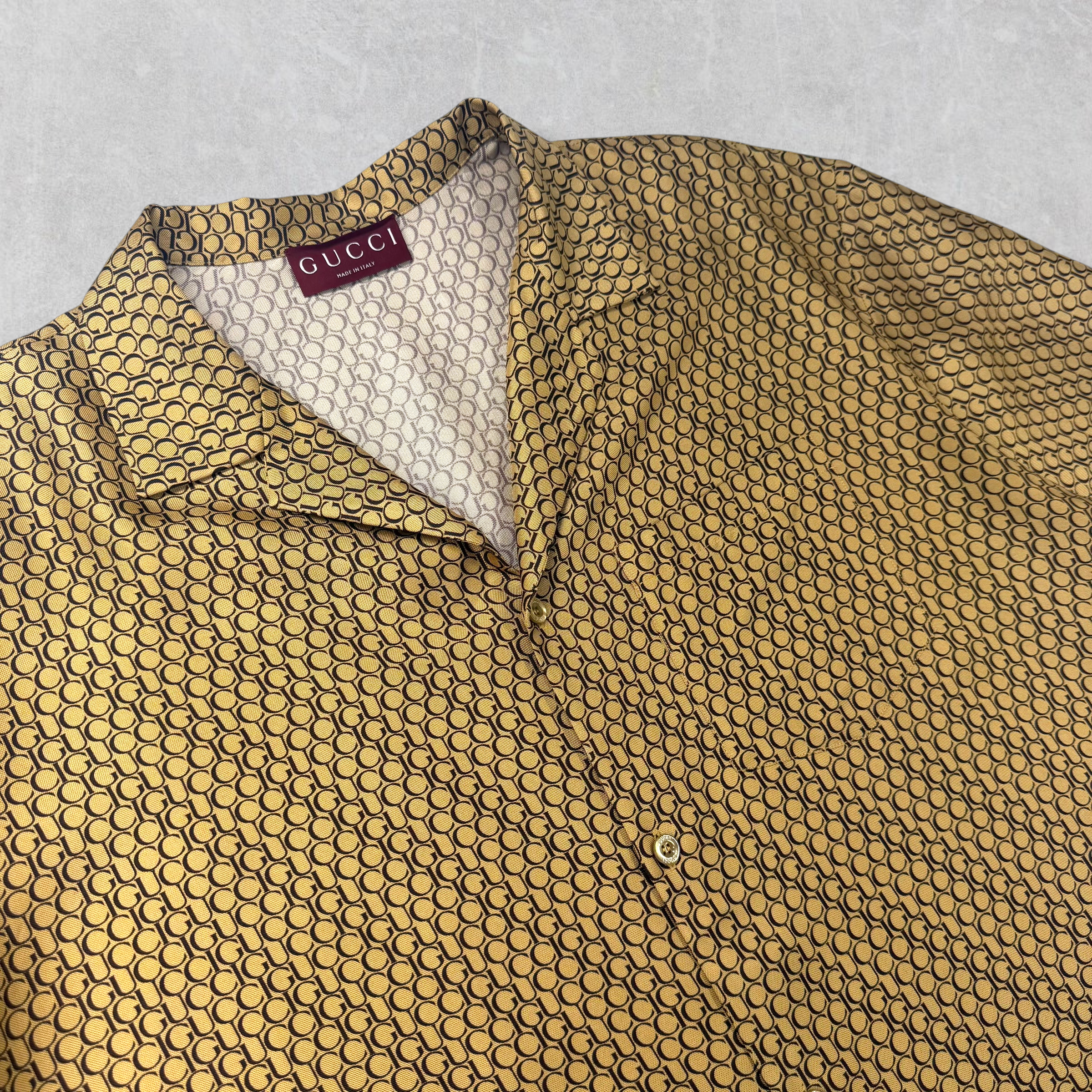 Gucci Logo Print Silk Bowling Shirt 54 (XL)