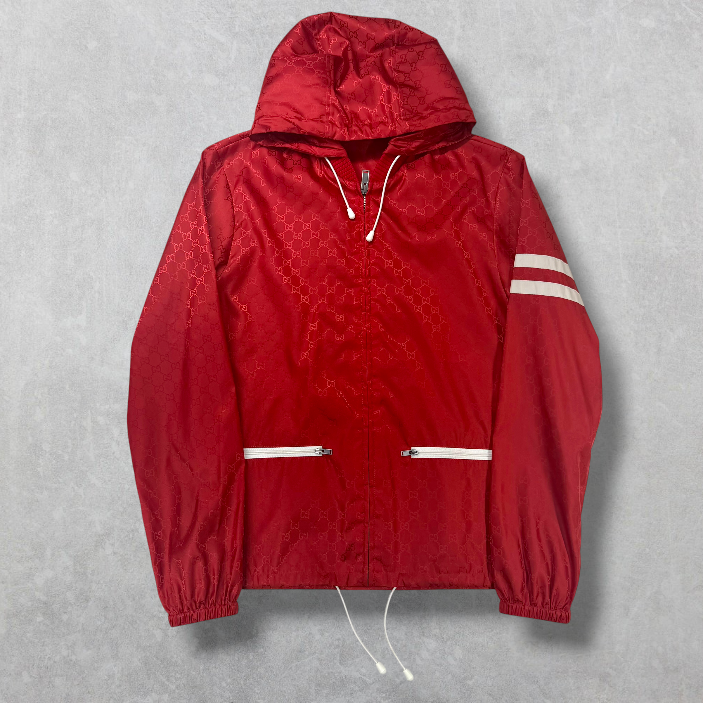 Gucci GG Monogram Nylon Red Windbreaker Jacket 44 (S)